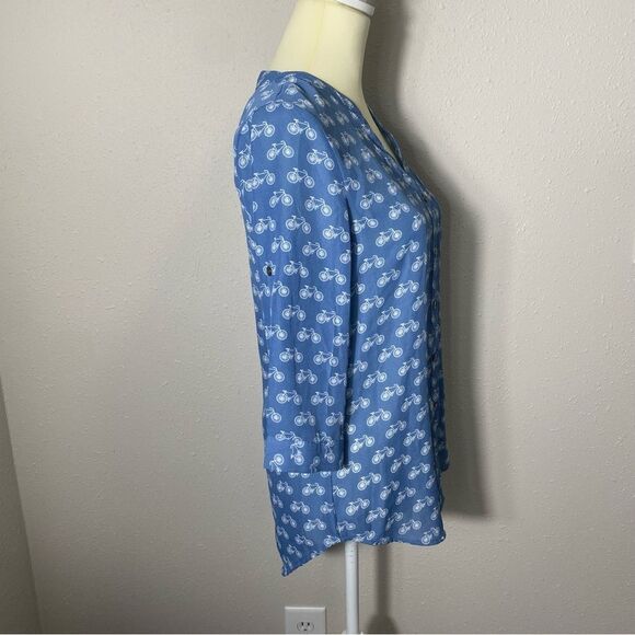 Bongo Bicycle Novelty Button Up Chiffon Blouse Blue & White Women's Size Medium - Picture 9 of 15